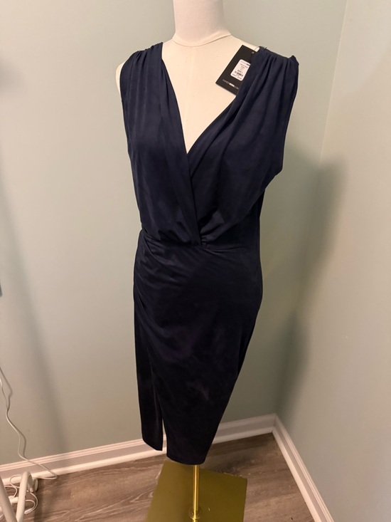 Fashion Nova Dresses & Skirts - Fashion Nova In Nature Navy Faux Suede Bodycon Midi Dress V-Neck Slit L